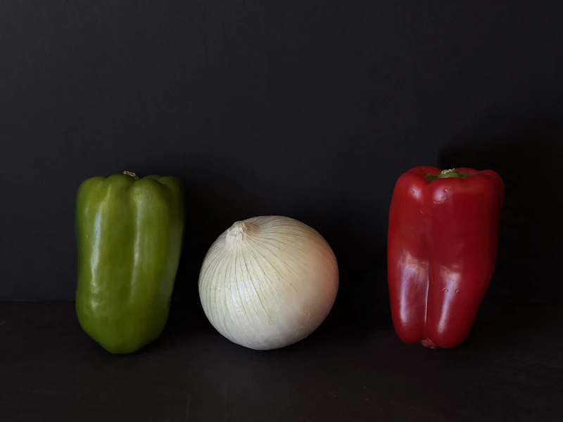 Poivron vert, oignon et poivron rouge